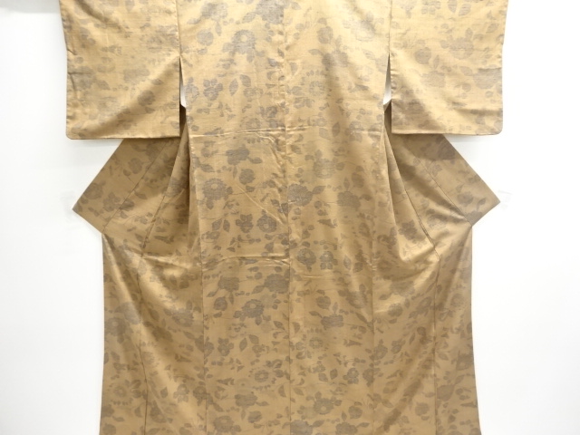 JAPANESE KIMONO / SILK / TSUMUGI / WOVEN FLORAL PLANTS